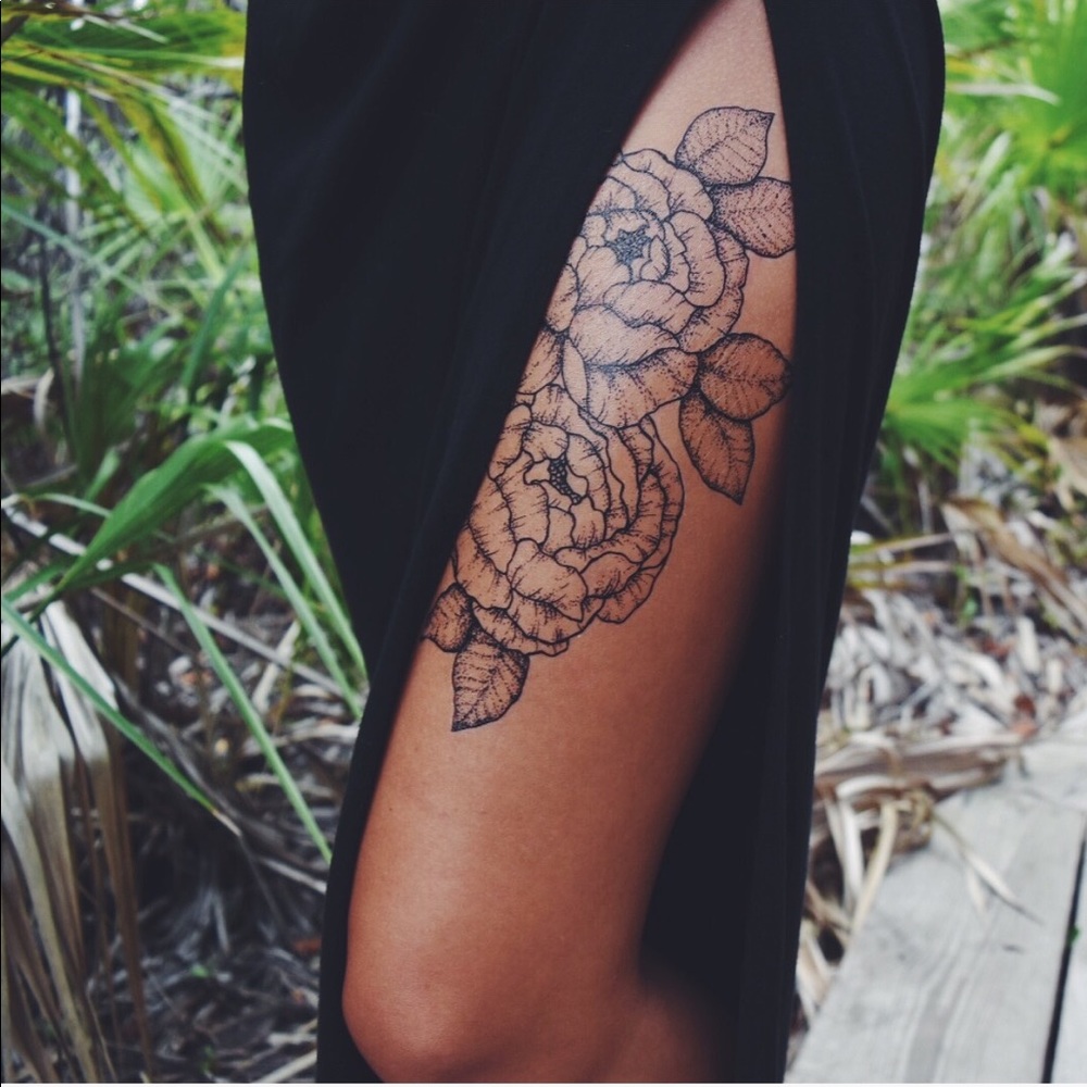 XL Peony Flower Temporary Tattoo - Hand-drawn